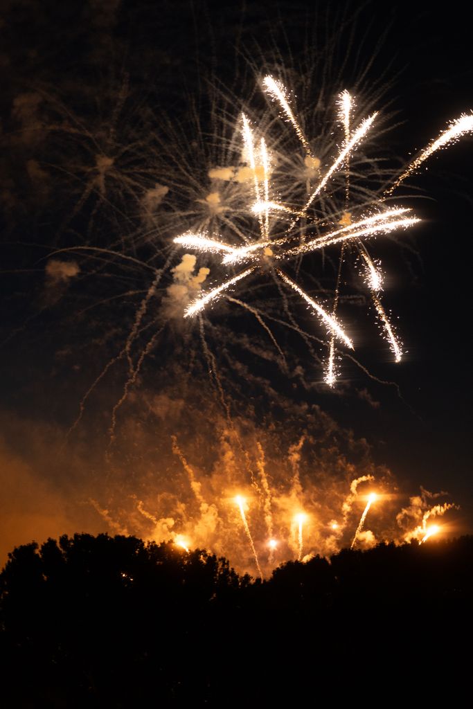 Bright fireworks lighting up the night sky, ideal for celebrations.